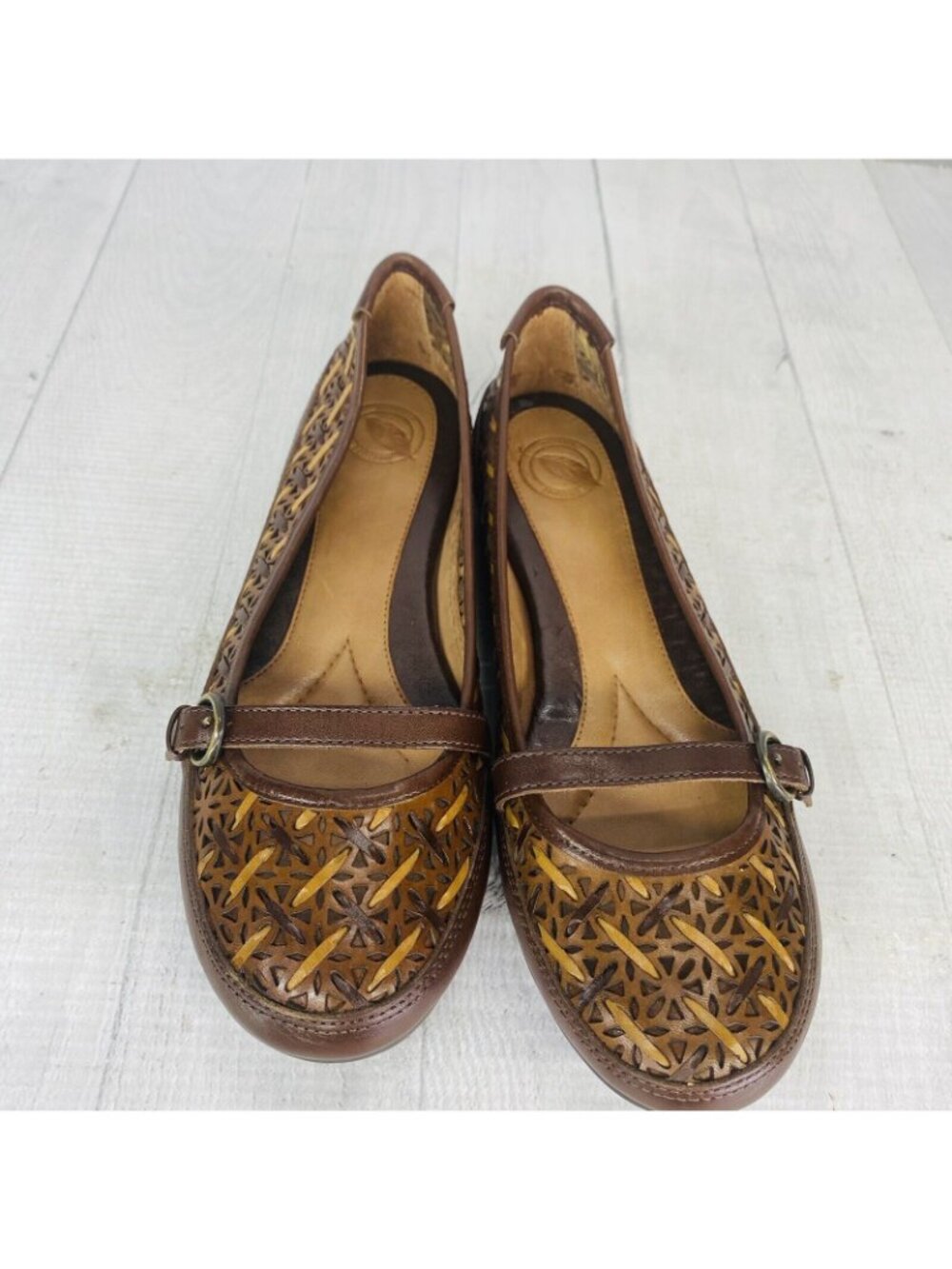 Nurture JILL Brown Woven Leather Closed Toe Buckle Mary Jane Flat Shoes Sz 7.5 M - Picture 5 of 14